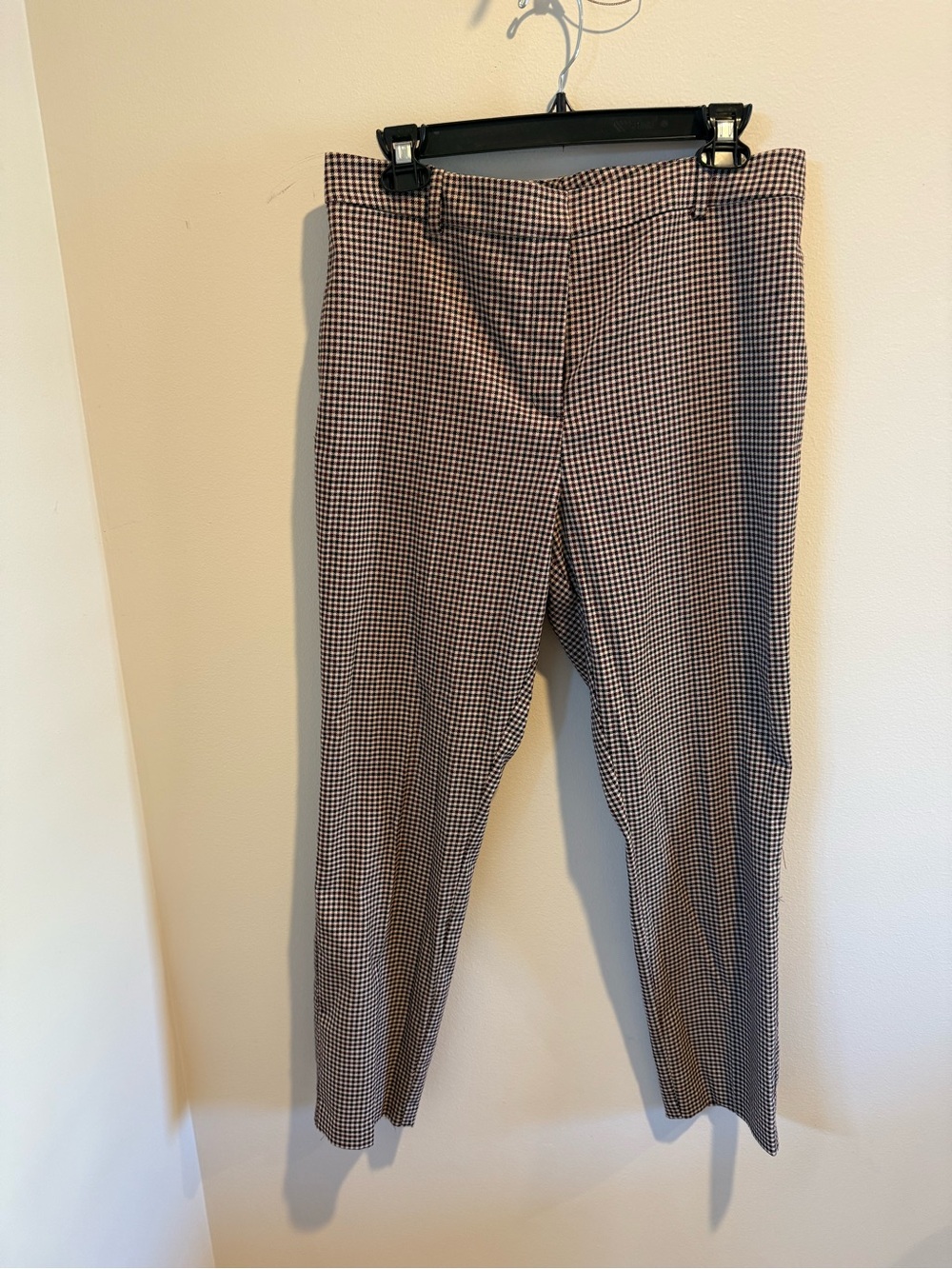 1. State Slim Houndstooth cropped pants  in Maroon, Cream, and Black